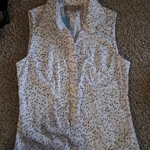 Sleeveless White and Black Polka Dot Women's Top